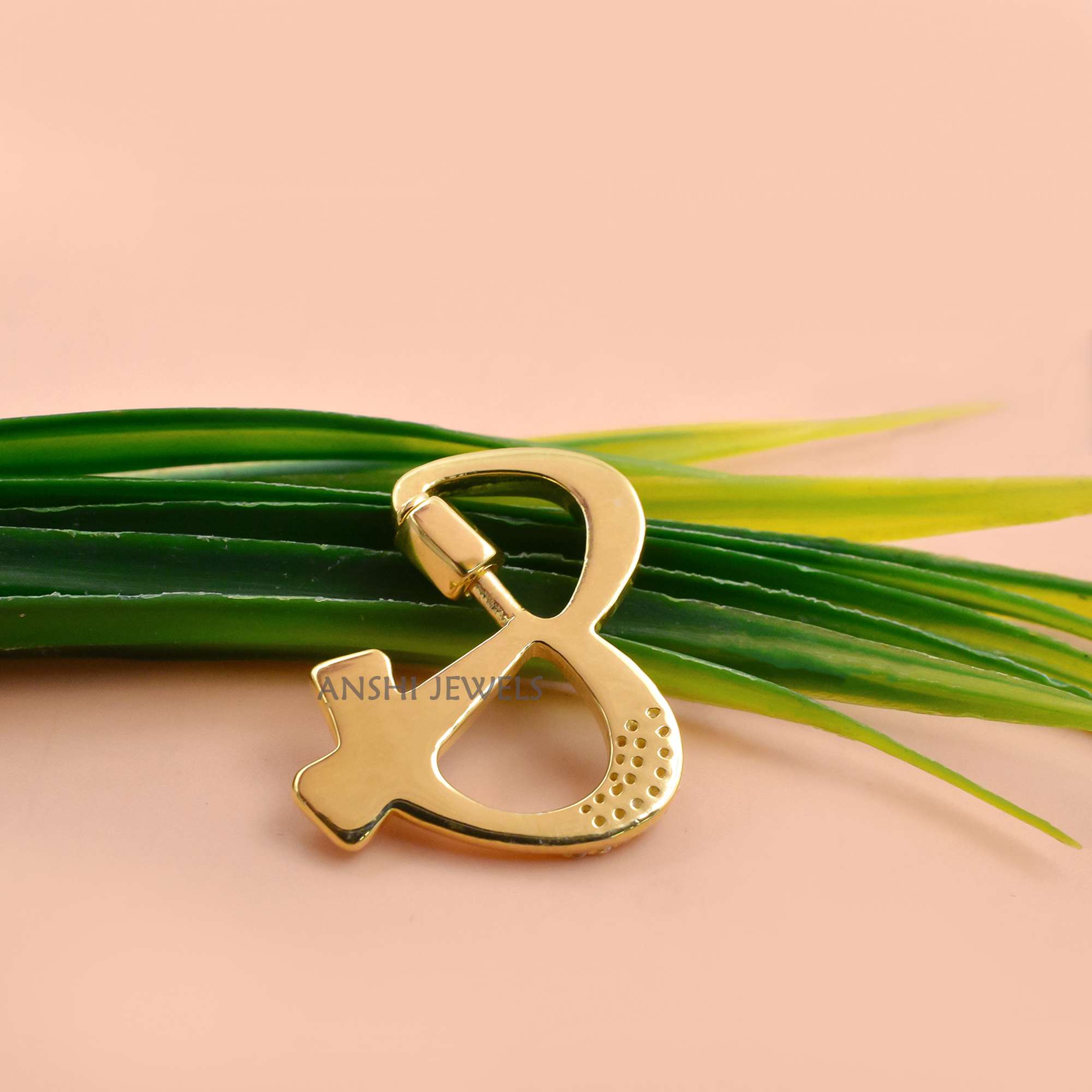 14K Gold-Plated Silver CZ Ampersand Carabiner Lock - Image 3