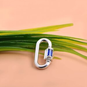 Blue CZ Baguette Carabiner Clasp in Sterling Silver – Screw Lock Necklace Connector