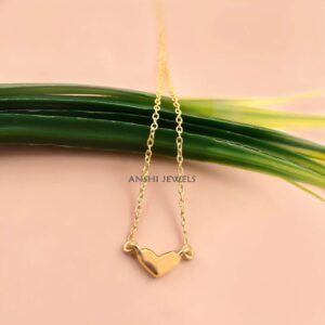 14k Gold plated Plain Heart Pendant Necklace, 925 Sterling Silver Jewelry Gift
