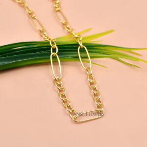 14k Gold Plated Elongated Oval Link, Paperclip Chain In Sterling Silver