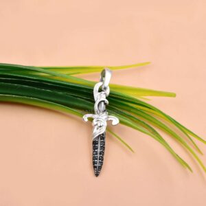 Silver Sword Charm with Black Spinel – Elegant Gothic Pendant