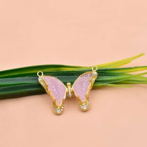 Rose Quartz Butterfly Charm with CZ Stones – Elegant Silver Jewelry