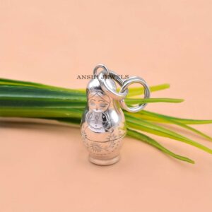 ling Silver Matryoshka Charm, Engraved Floral Russian Doll Pendant