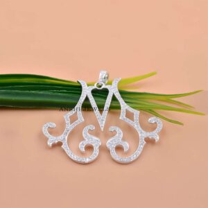 Custom Moissanite Letter M Pendant, 925 Sterling Silver Initial Monogram Jewelry