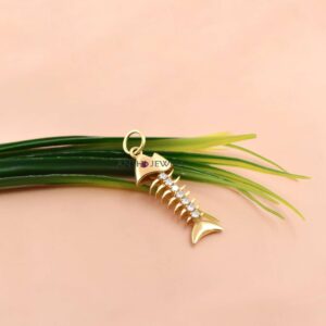 14k Gold Plated CZ Fish Bone Charm, Nautical Pendant for Necklace & Bracelet