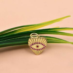 Evil Eye Heart Charm In 925 Sterling Silver, Gold Plated Ruby Protection Pendant
