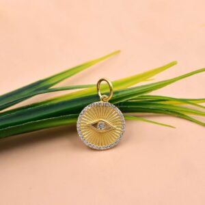 Diamond Evil Eye Disc Pendant – Gold-Plated Sterling Silver Protection Charm