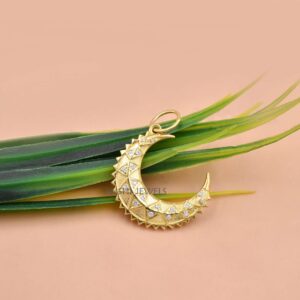 Celestial Moon Charm with White CZ – 925 Sterling Silver Pendant