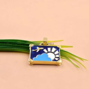 Gold-Plated Enamel Suitcase Pendant – 925 Sterling Silver Travel Charm