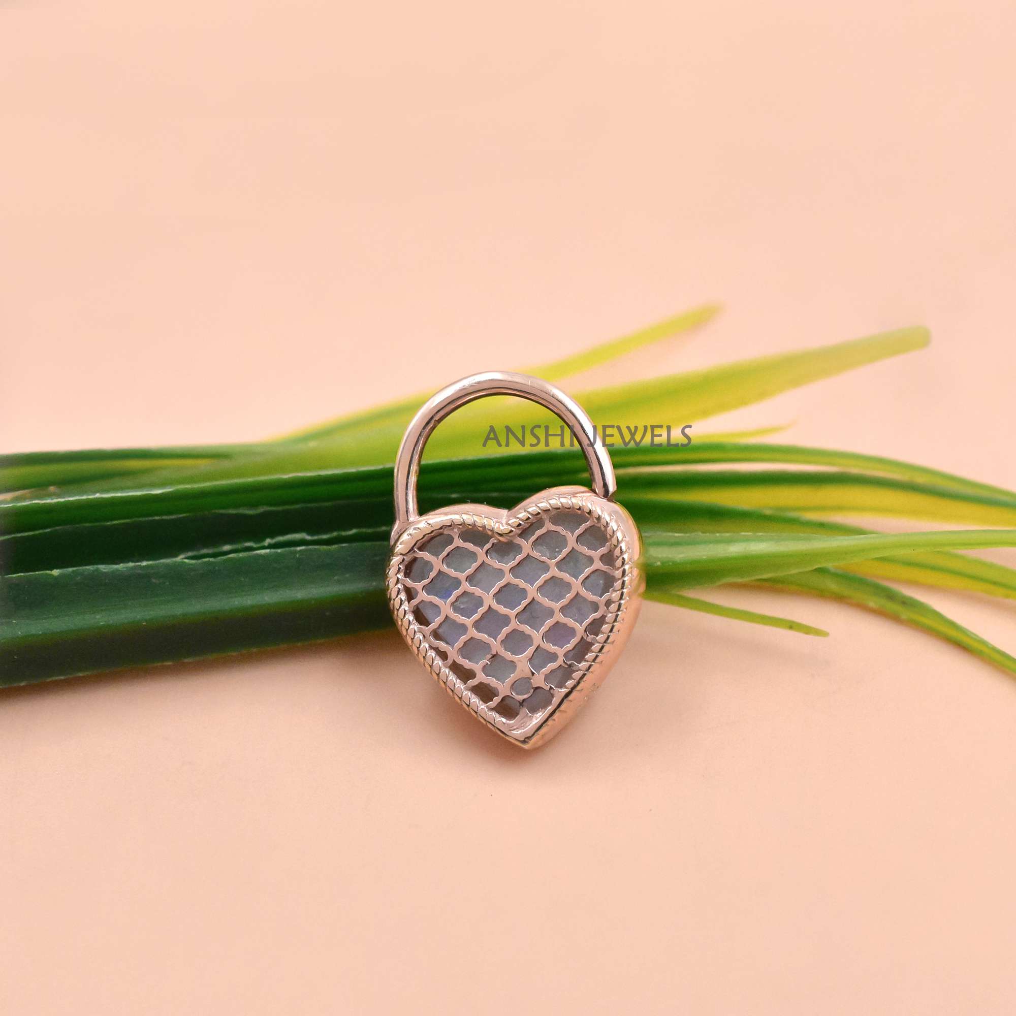 Rose Gold Moonstone Heart Padlock For Necklace & Bracelet, 925 Sterling Silver Connector - Image 2