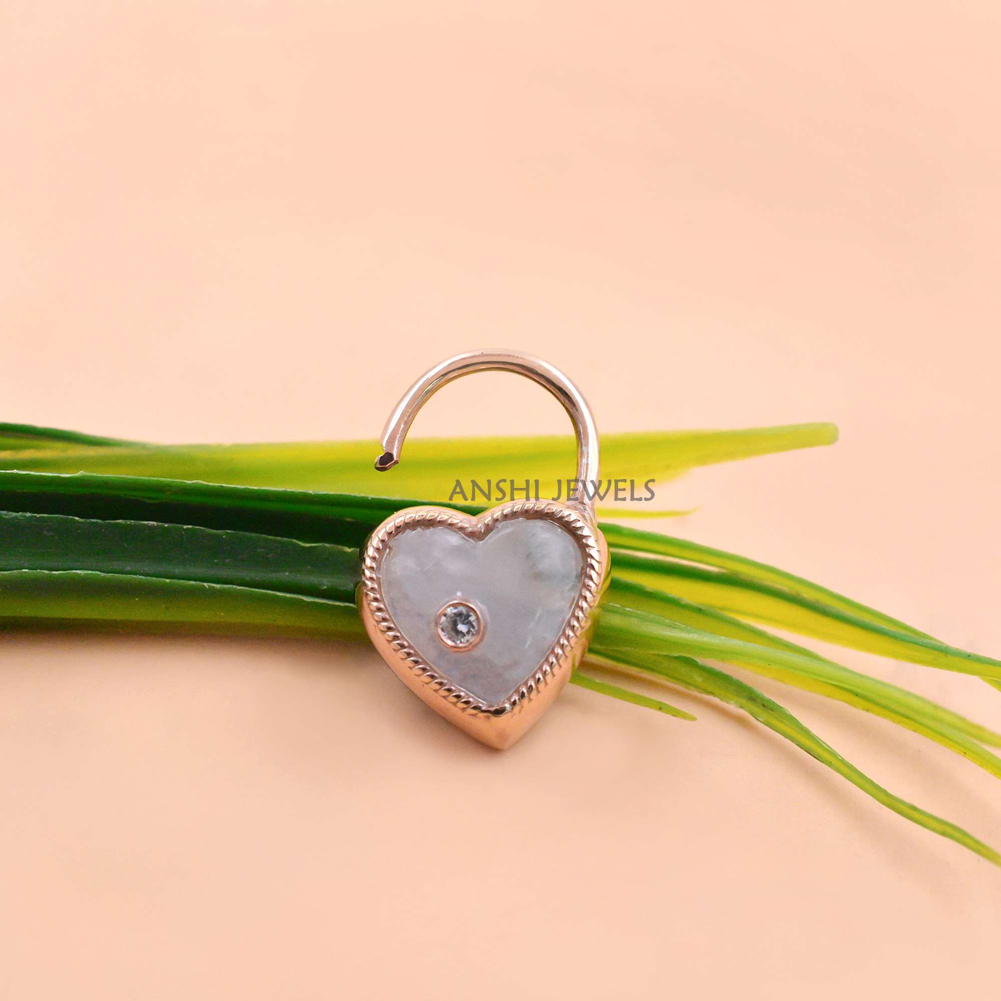 Rose Gold Moonstone Heart Padlock For Necklace & Bracelet, 925 Sterling Silver Connector - Image 3