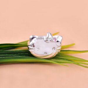 Pink Tourmaline Kitty Face Ring – 925 Silver Jewelry