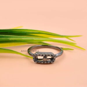 925 Silver Gray Plated Floating CZ Ring Geometric Moving Stone Ring