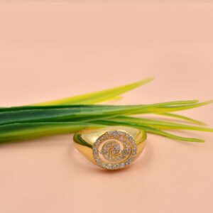 14k Gold Plated White CZ Signet Ring, Handcrafted Sterling Silver Ring