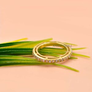 14K Gold Plated 925 Silver Diamond Eternity Ring, Vintage Style Sparkle Stacking Band