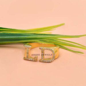925 Sterling Silver LD Initial Ring, Custom Monogram Diamond Signet Ring