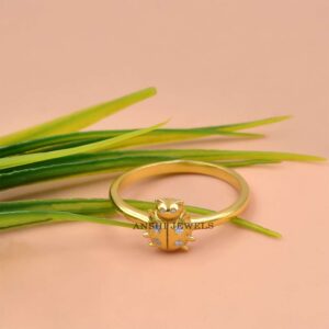 Gold-Plated Ladybug Ring – White CZ 925 Sterling Silver Band