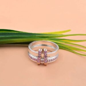 925 Sterling Silver Pink Sapphire Two-Band Ring – Elegant Two-Tone Statement Jewelry