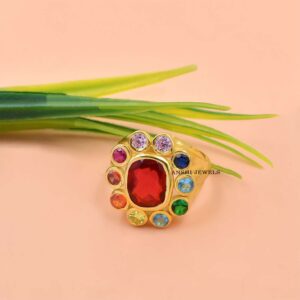 Multi CZ Cocktail Ring – 925 Sterling Silver with Gold-Plated Finish