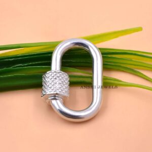 925 Silver Textured Oval Carabiner Lock – Modern Screw Clasp for Necklaces & Bracelets