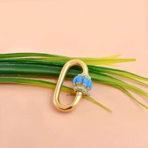 Gold Plated Turquoise Baguette Carabiner Lock – Sterling Silver Jewelry Connector