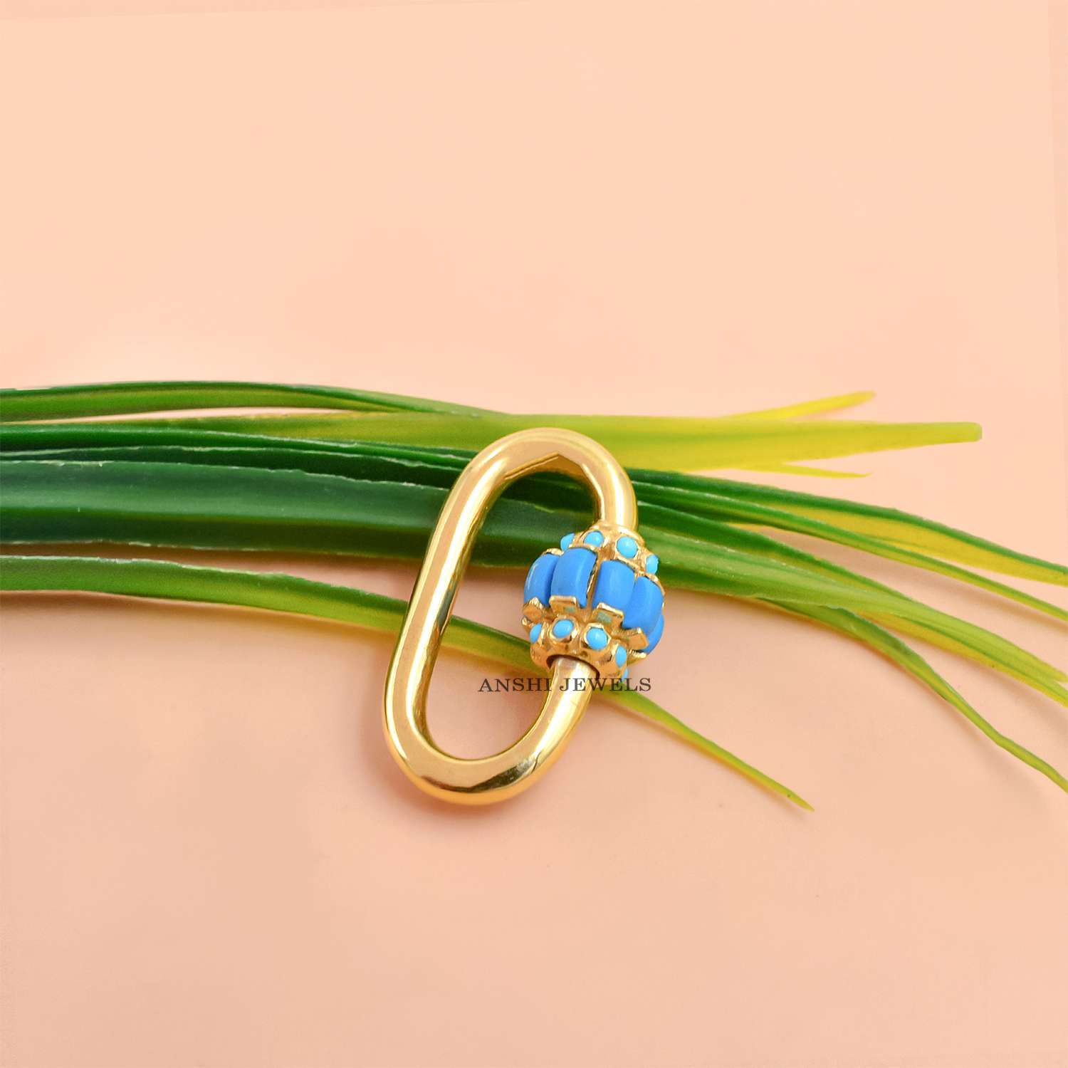 Gold Plated Turquoise Baguette Carabiner Lock – Sterling Silver Jewelry Connector