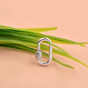 925 Sterling Silver Oval Carabiner Lock, Textured Screw Clasp For Necklace